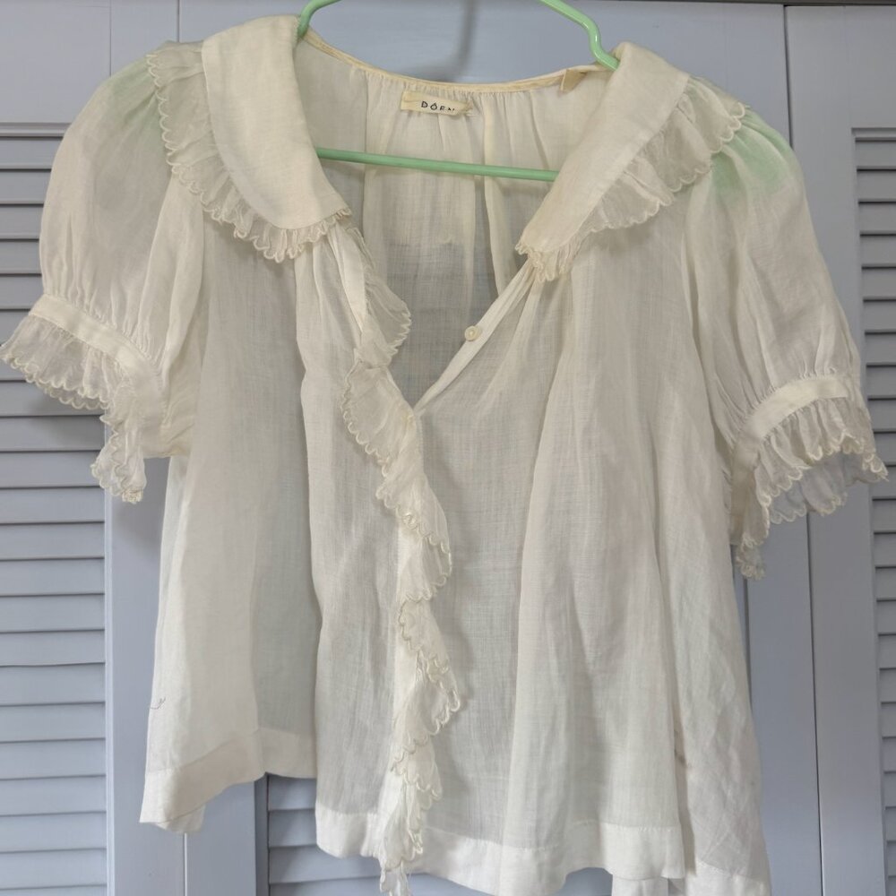 Doen White Short Sleeve Blouse Size Small